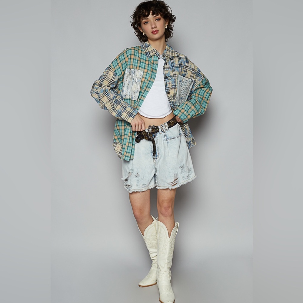 PT12 New POL Plaid Patchwork Shirt - Picture 5 of 5